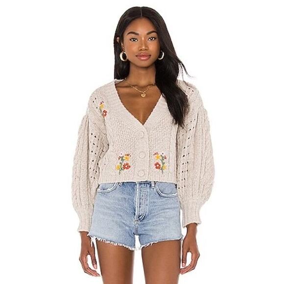 For Love & Lemons Women's Amaryllis Cropped Embroidered Sweater Size M - Picture 1 of 12